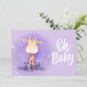 Cute Paarse Giraffe Baby shower Uitnodiging (Staand voorkant)