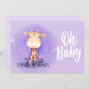 Cute Paarse Giraffe Baby shower Uitnodiging