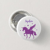 Cute Paarse Glitter Personalized Unicorn Ronde Button 3,2 Cm (Voorkant /achterkant)