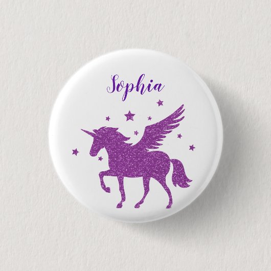 Cute Paarse Glitter Personalized Unicorn Ronde Button 3,2 Cm (Voorkant)