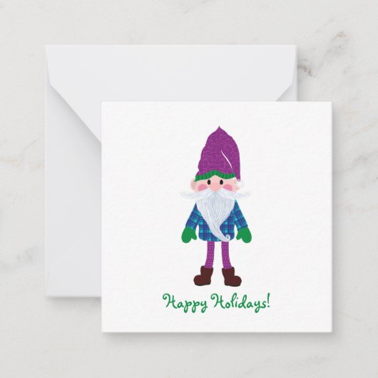 Cute Paarse Gnome Prettige feestdagen Mini Kerstmi Notitiekaartje (Voorkant)
