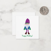 Cute Paarse Gnome Prettige feestdagen Mini Kerstmi Notitiekaartje (Voorkant / Achterkant in situ)