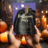Cute Paarse Gold Pumpkin Halloween Party Folie Uitnodiging