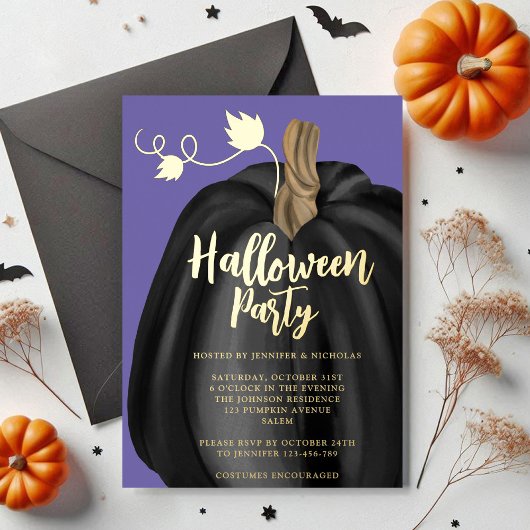 Cute Paarse Gold Pumpkin Halloween Party Folie Uitnodiging