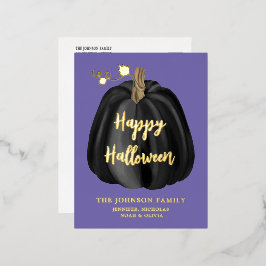 Cute Paarse Gold Pumpkin Happy Halloween Folie Folie Feestdagen Briefkaart