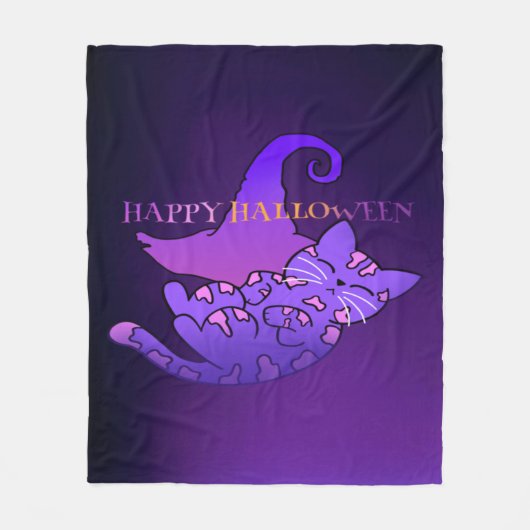 Cute Paarse Halloween Cat and Witch Pet Fleece Deken (Voorkant)