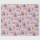 Cute Paarse Halloween Cat Dog in Costume Pattern Cadeaupapier (Vlak)