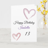 Cute Paarse hartpenseel Slag 13th Birthday Kaart (Gele Bloem)