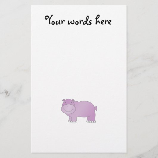 Cute paarse hippo briefpapier (Voorkant)