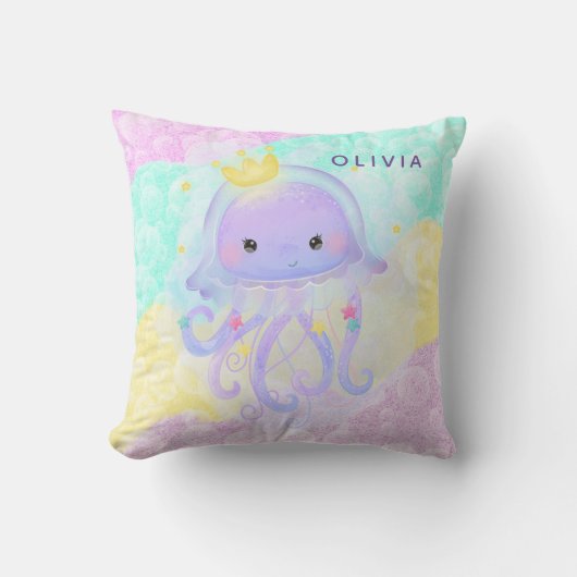 Cute Paarse Jellyfish Girl Baby Nursery Custom Kussen (Voorkant)