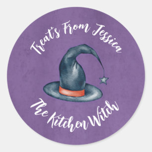 Cute Paarse Kitchen Witch Halloween Baking Treks Ronde Sticker