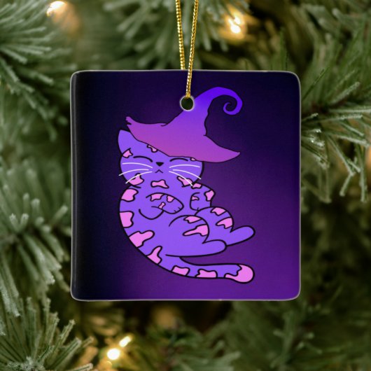 Cute Paarse Kitten met Witch Pet Keramisch Ornament (Boom)