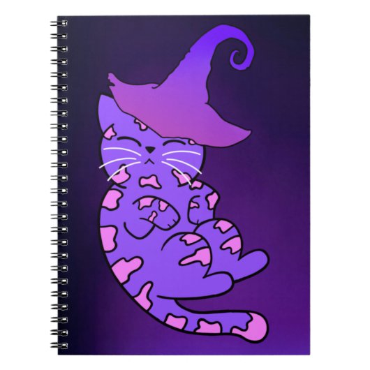 Cute Paarse Kitten met Witch Pet Notitieboek (Voorkant)