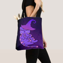 Cute Paarse Kitten met Witch Pet Tote Bag
