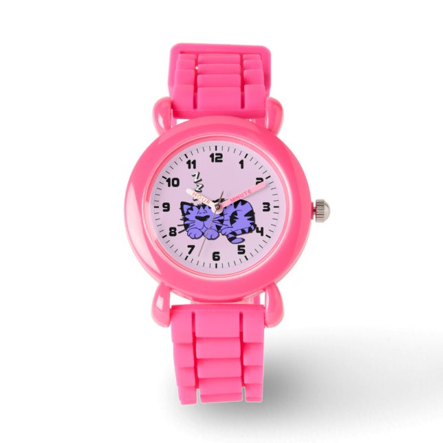 Cute Paarse Kitty Cat Nap Wrist Watch Horloge (Voorkant)