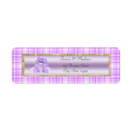 Cute Paarse Konijn Baby Shower Etiket (Voorkant)