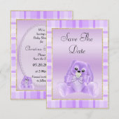 Cute Paarse Konijn Save The Date Baby Shower (Voorkant / Achterkant)