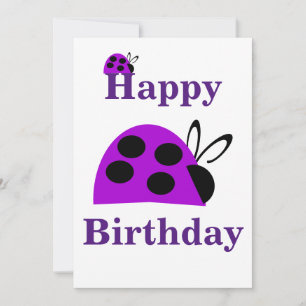 Cute Paarse Ladybug Birthday Flat Kaart