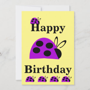 Cute Paarse Ladybug Birthday Kaart
