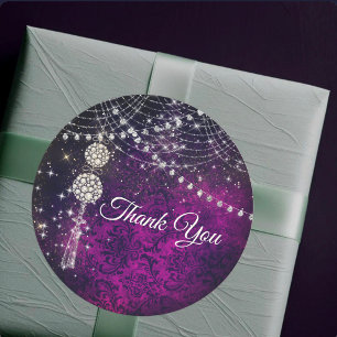 Cute paarse magenta monogram versiering ronde sticker