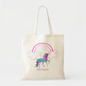 Cute Paarse Magical Unicorn, Regenboog Tote Bag (Voorkant)