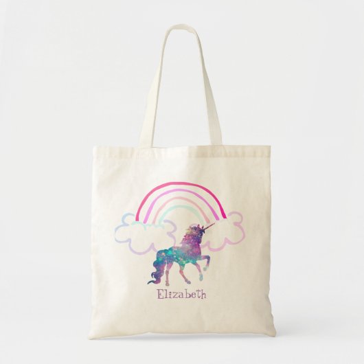 Cute Paarse Magical Unicorn, Regenboog Tote Bag (Voorkant)
