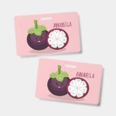 Cute paarse mangosteen cartoon afbeelding badge (Voor- en achterkant)