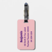 Cute paarse mangosteen cartoon afbeelding bagagelabel (Achterkant verticaal)