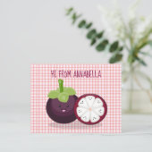 Cute paarse mangosteen cartoon afbeelding briefkaart (Staand voorkant)