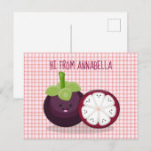Cute paarse mangosteen cartoon afbeelding briefkaart (Voorkant / Achterkant)