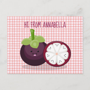 Cute paarse mangosteen cartoon afbeelding briefkaart