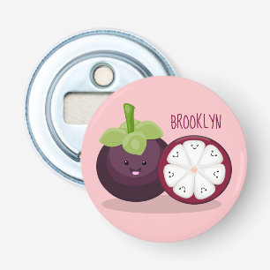 Cute paarse mangosteen cartoon afbeelding button flesopener