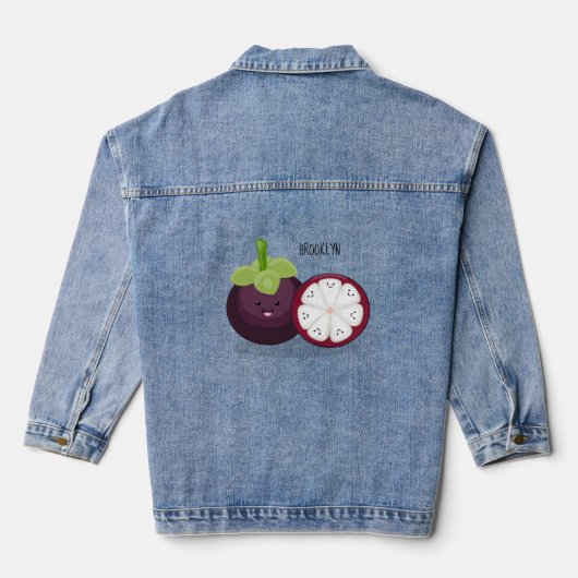 Cute paarse mangosteen cartoon afbeelding denim jacket (Achterkant)