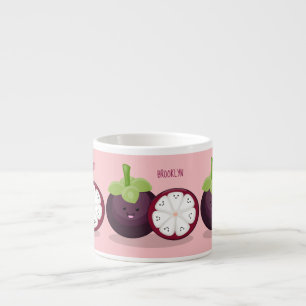 Cute paarse mangosteen cartoon afbeelding espresso kop