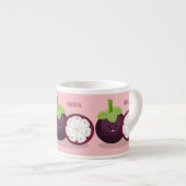 Cute paarse mangosteen cartoon afbeelding espresso kop (Voorkant rechts)