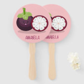 Cute paarse mangosteen cartoon afbeelding handwaaier (Voorkant en achterkant)