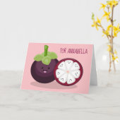 Cute paarse mangosteen cartoon afbeelding kaart (Gele Bloem)