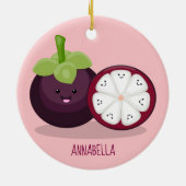 Cute paarse mangosteen cartoon afbeelding keramisch ornament (Achterkant)