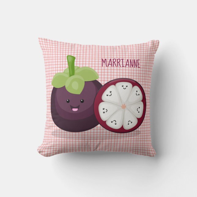 Cute paarse mangosteen cartoon afbeelding kussen (Voorkant)