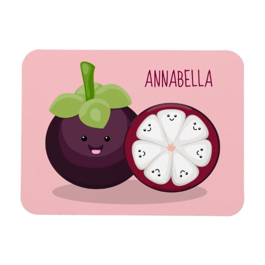 Cute paarse mangosteen cartoon afbeelding magneet (Horizontaal)
