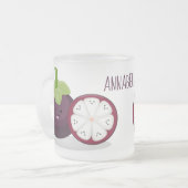 Cute paarse mangosteen cartoon afbeelding matglas koffiemok (Voorkant links)