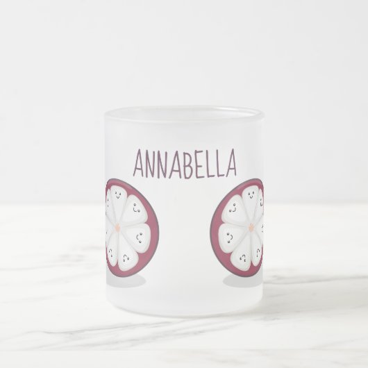 Cute paarse mangosteen cartoon afbeelding matglas koffiemok (Center)