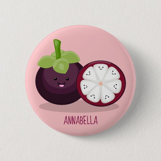 Cute paarse mangosteen cartoon afbeelding ronde button 5,7 cm (Voorkant)