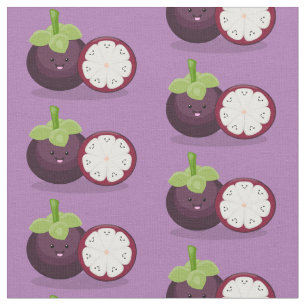 Cute paarse mangosteen cartoon afbeelding stof