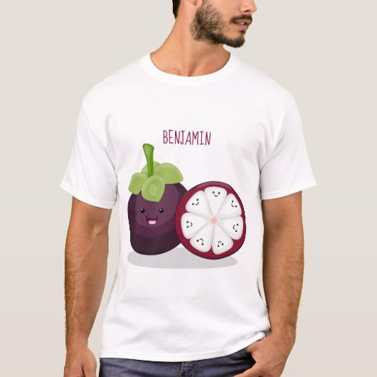 Cute paarse mangosteen cartoon afbeelding t-shirt (Voorkant)