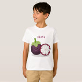 Cute paarse mangosteen cartoon afbeelding t-shirt (Voorkant volledig)