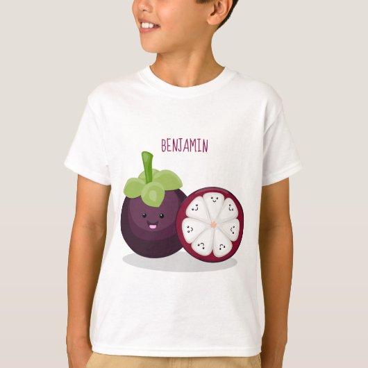 Cute paarse mangosteen cartoon afbeelding t-shirt (Voorkant)