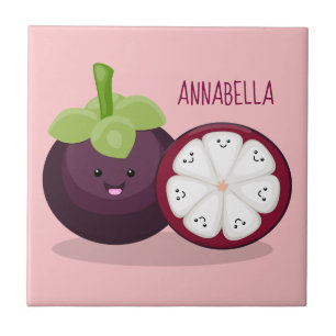Cute paarse mangosteen cartoon afbeelding tegeltje