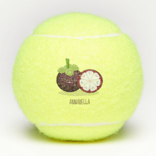 Cute paarse mangosteen cartoon afbeelding tennisballen