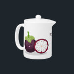 Cute paarse mangosteen cartoon afbeelding theepot<br><div class="desc">Deze schattige paarse mangosteen is getekend in leuke cartoon illustratiemodus. Veel tropische fruitplezier!</div>